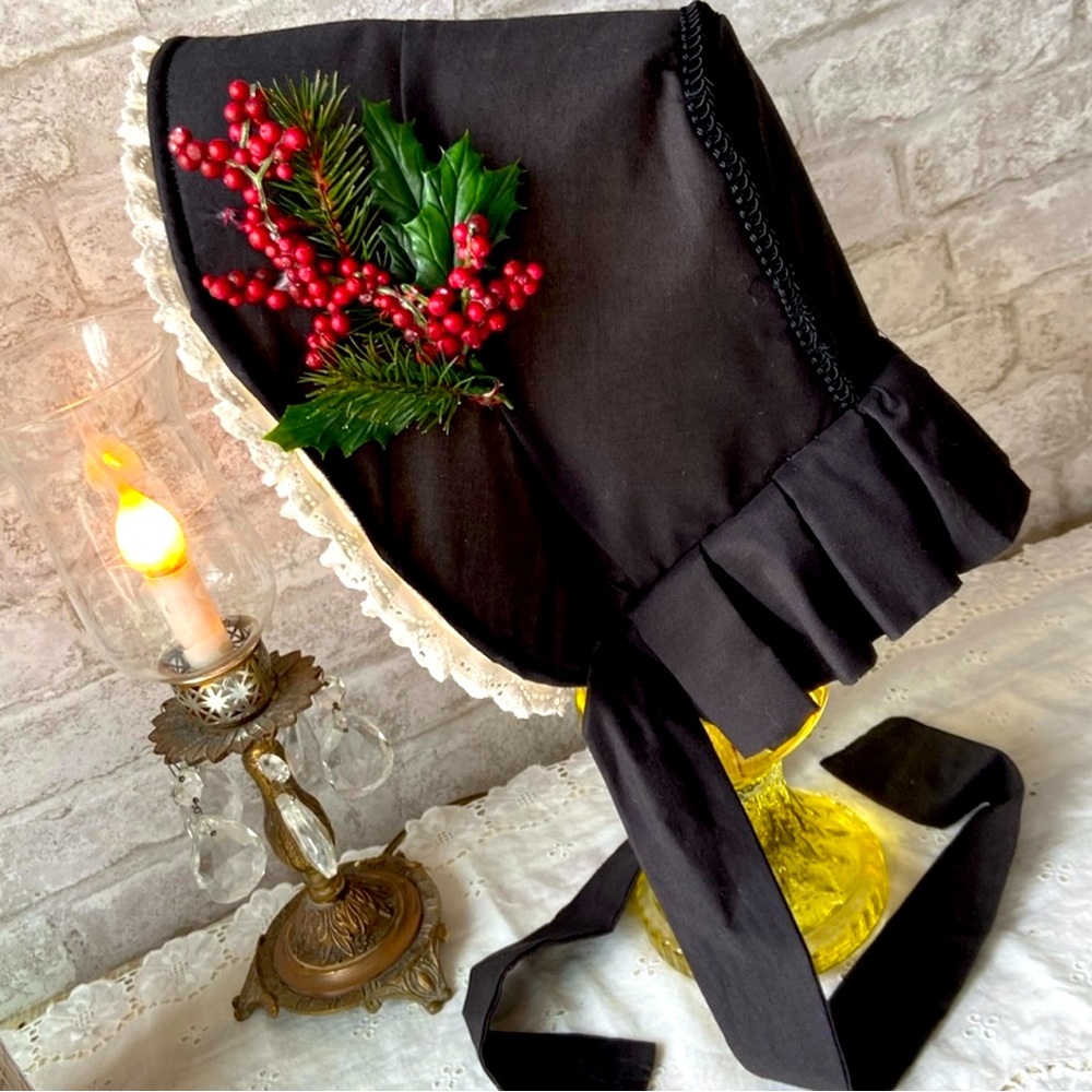 Civil War Ladies Reenactor Bonnet Black with Red Berries